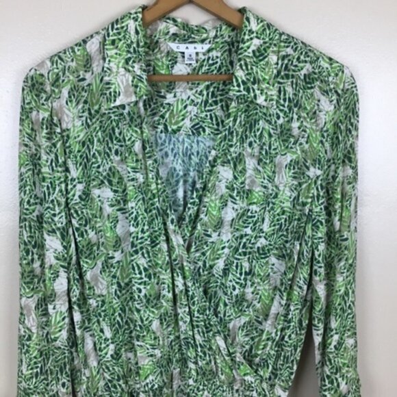 [Cabi] Green Tropical Leaf Print Wrap Dress - Picture 3 of 8